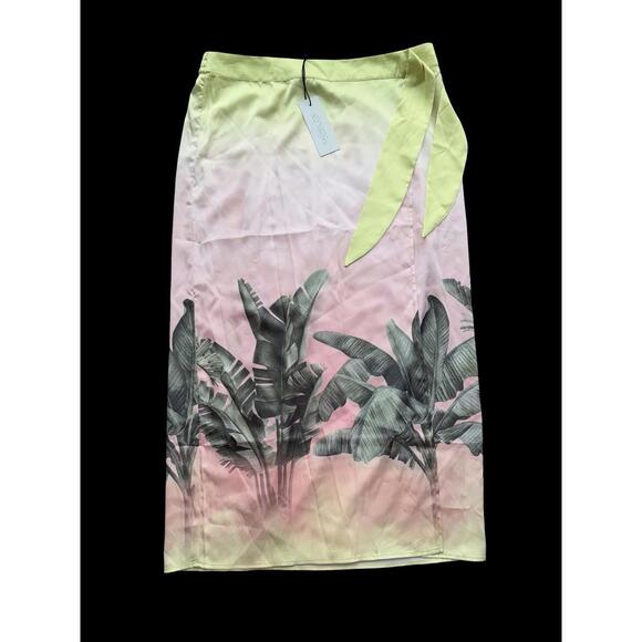 Rachel Zoe Dresses & Skirts - NWT Rachel Zoe Wrap Maxi Skirt with Tie Tropical Floral Print Pink/Yellow Size L